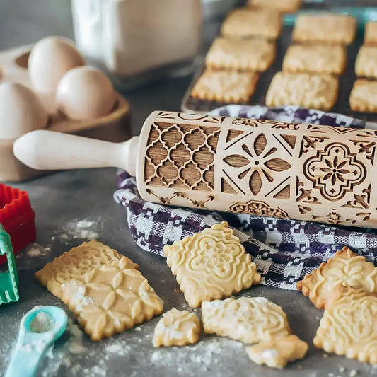 Rouleau à Patisserie En Bois Avec Motif