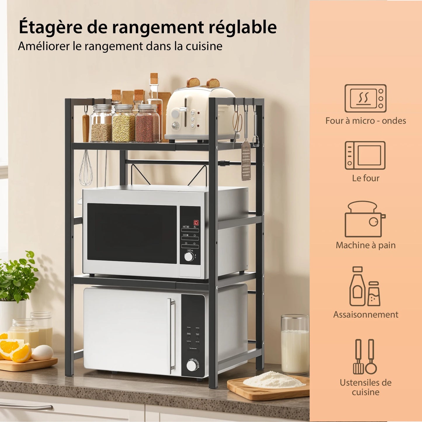 Étagère Pour Micro Ondes Noir